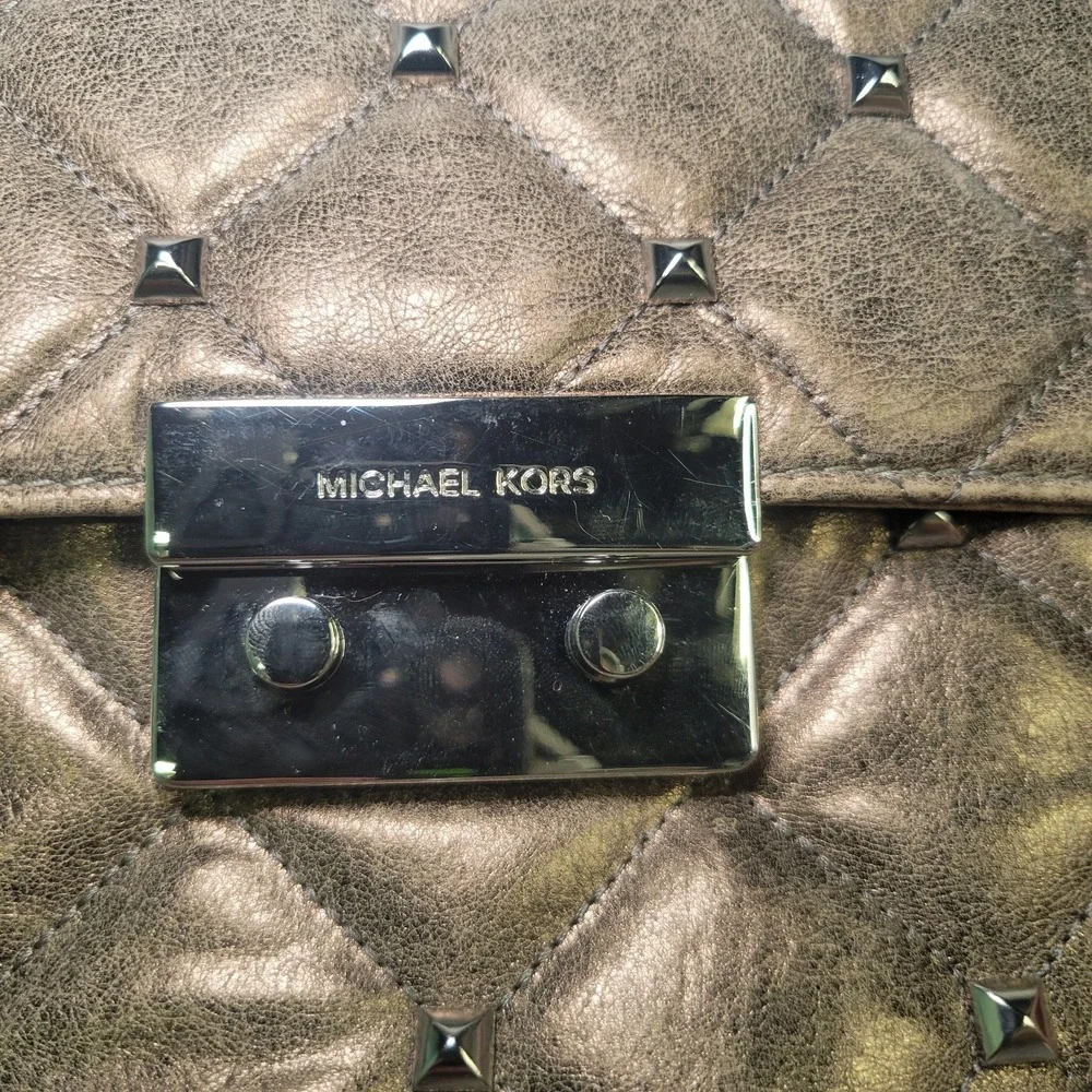 Michael Kors Sloan Metallic Bronze‎ Quilted Leather Studded Chain Crossbody Bag